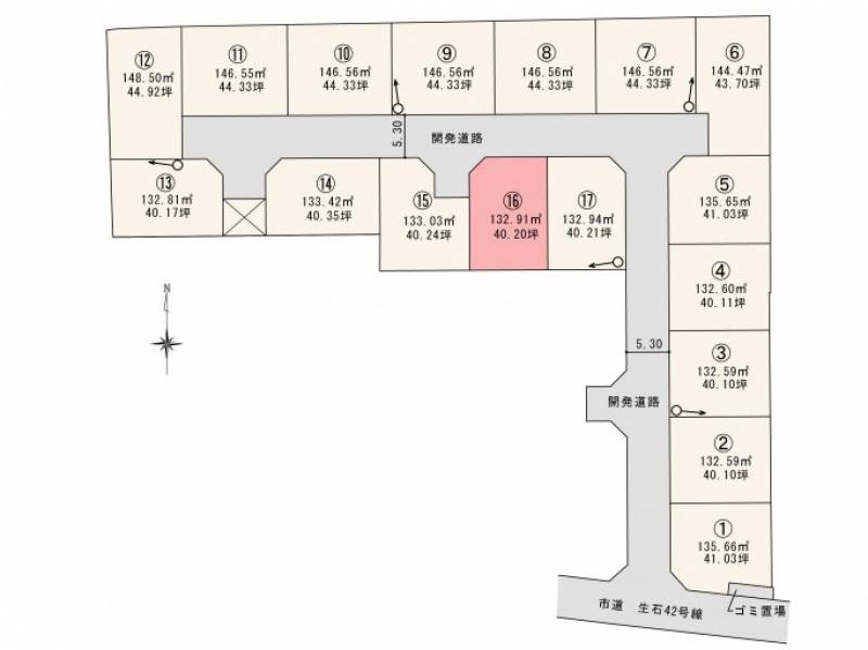 松山市高岡町 ロージュタウン高岡Ⅰ　16号地の区画図