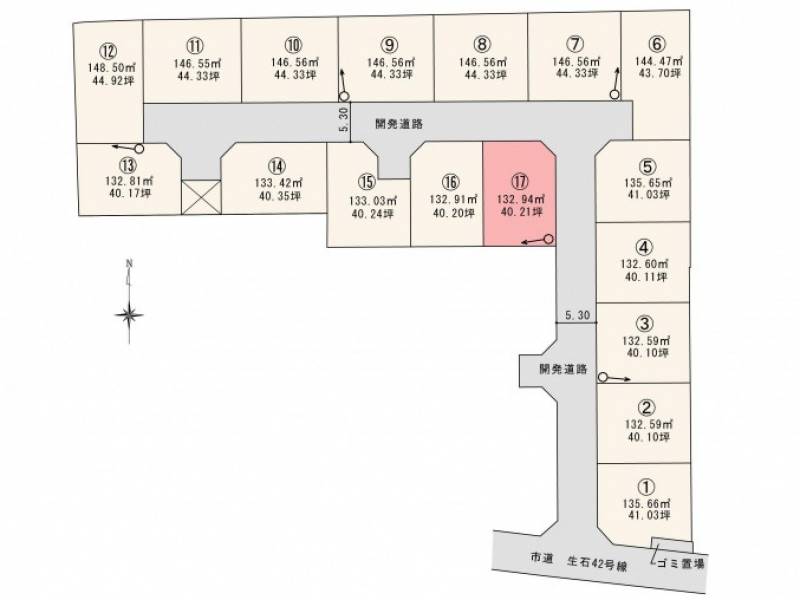 松山市高岡町 ロージュタウン高岡Ⅰ　17号地の区画図