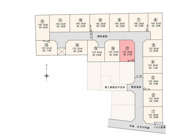 松山市高岡町 ロージュタウン高岡Ⅰ　17号地の区画図