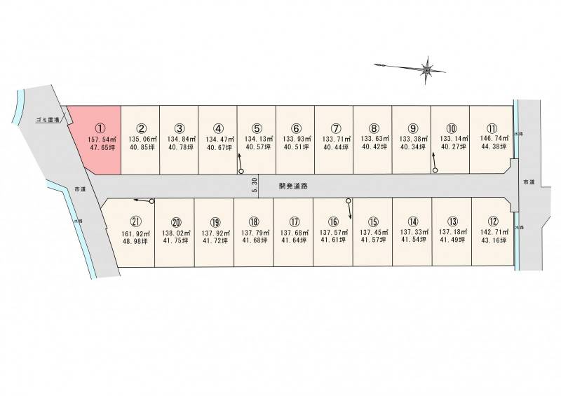 松山市東垣生町 ロージュタウン東垣生Ⅴ1号地の区画図