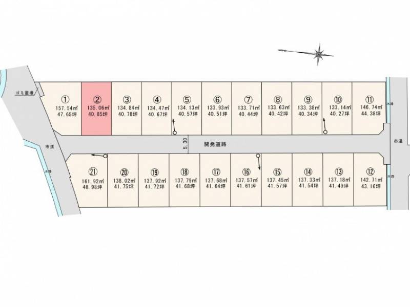 松山市東垣生町 ロージュタウン東垣生Ⅴ2号地の区画図