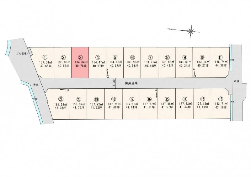 松山市東垣生町 ロージュタウン東垣生Ⅴ3号地の区画図