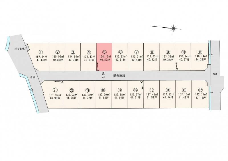 松山市東垣生町 ロージュタウン東垣生Ⅴ5号地の区画図