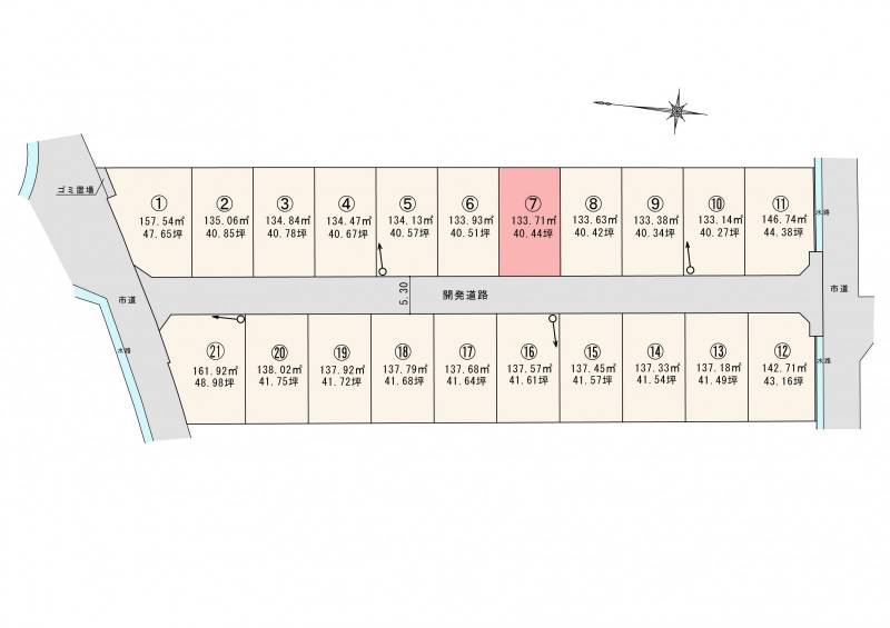 松山市東垣生町 ロージュタウン東垣生Ⅴ7号地の区画図