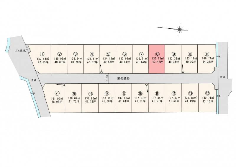 松山市東垣生町 ロージュタウン東垣生Ⅴ8号地の区画図