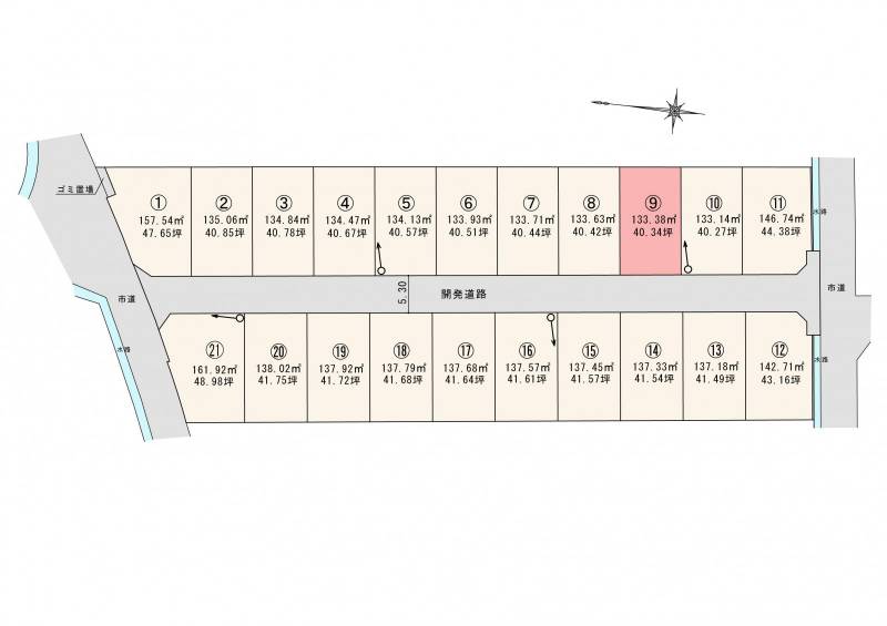 松山市東垣生町 ロージュタウン東垣生Ⅴ9号地の区画図