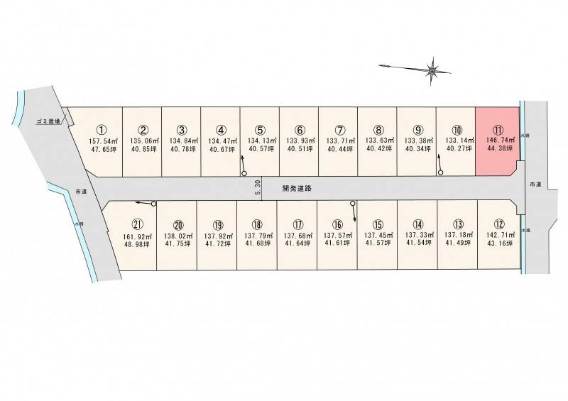 松山市東垣生町 ロージュタウン東垣生Ⅴ11号地の区画図