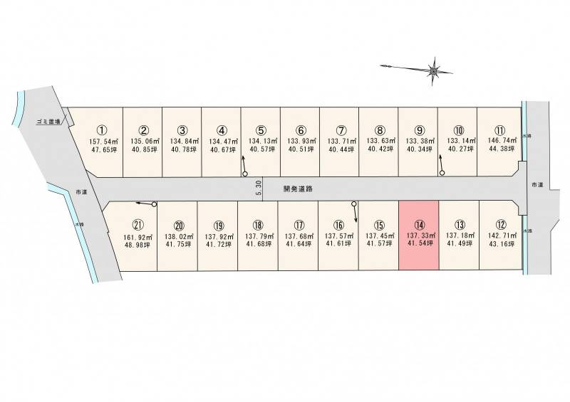 松山市東垣生町 ロージュタウン東垣生Ⅴ14号地の区画図