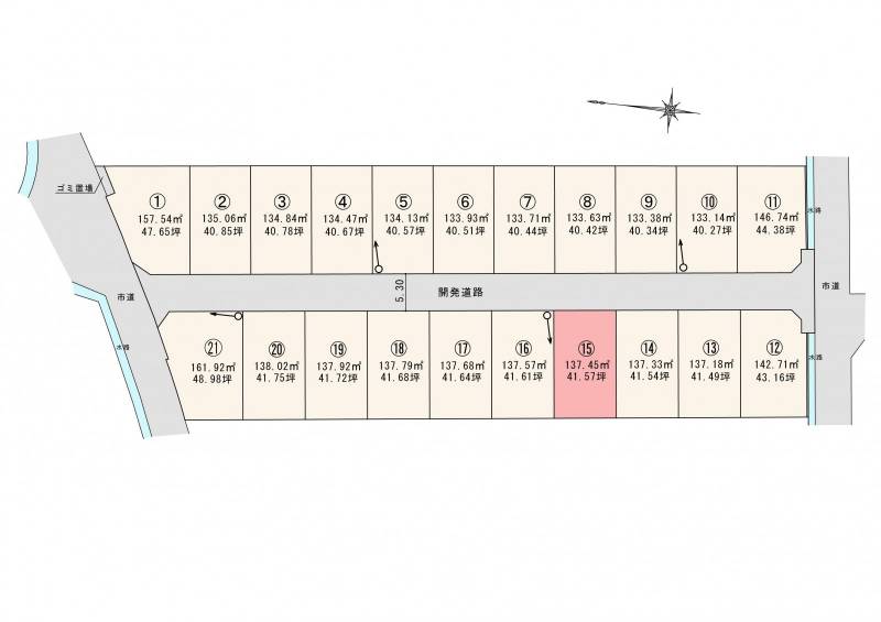 松山市東垣生町 ロージュタウン東垣生Ⅴ15号地の区画図