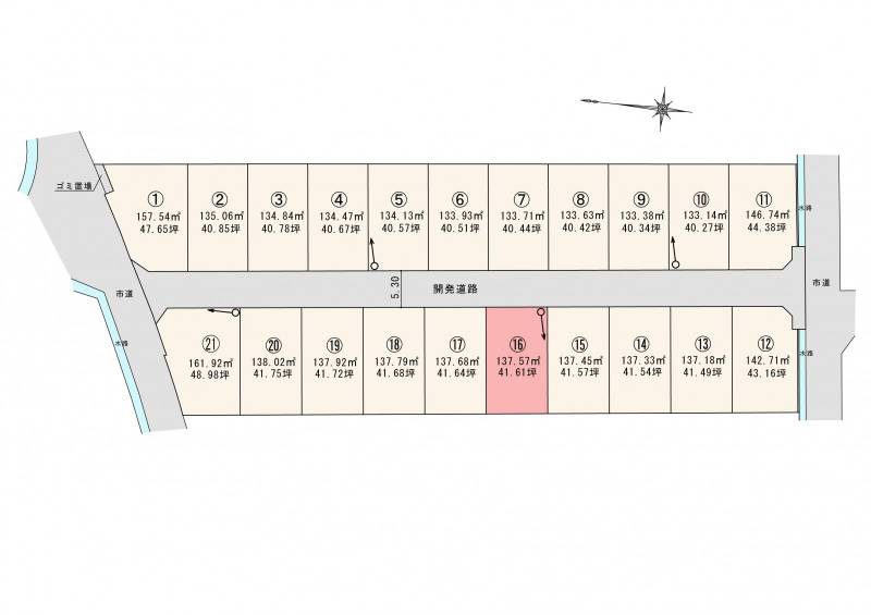 松山市東垣生町 ロージュタウン東垣生Ⅴ16号地の区画図