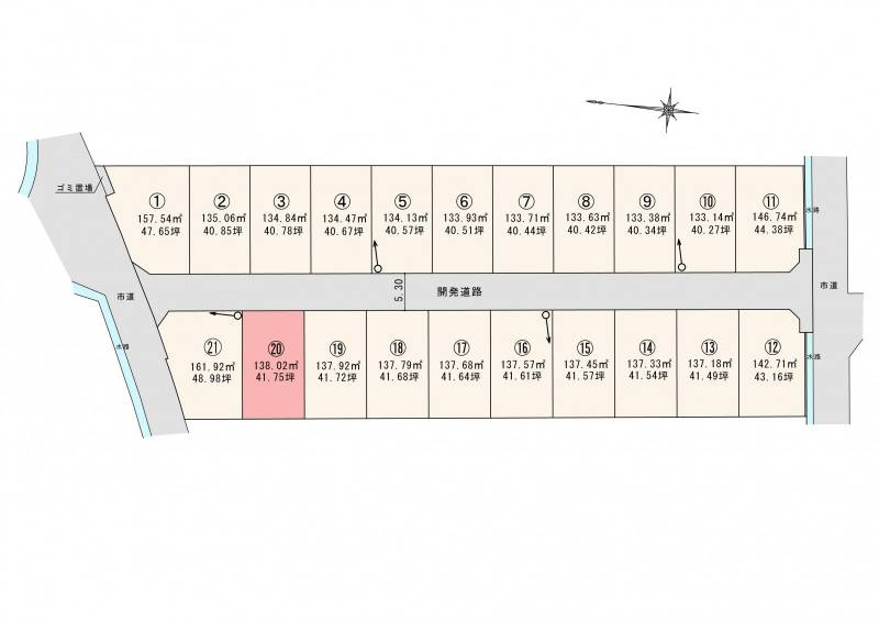 松山市東垣生町 ロージュタウン東垣生Ⅴ20号地の区画図