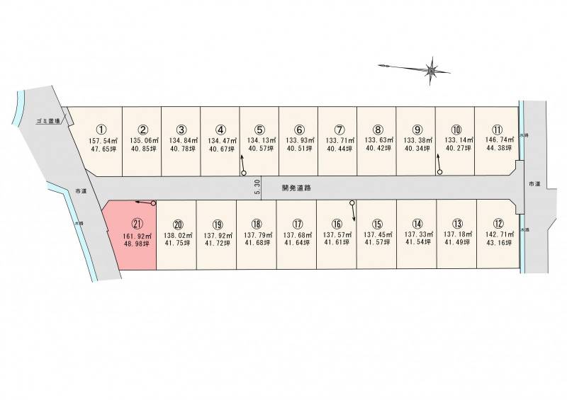 松山市東垣生町 ロージュタウン東垣生Ⅴ21号地の区画図