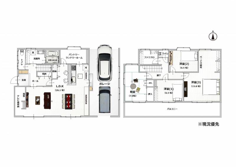 松山市来住町 一戸建 の間取り画像