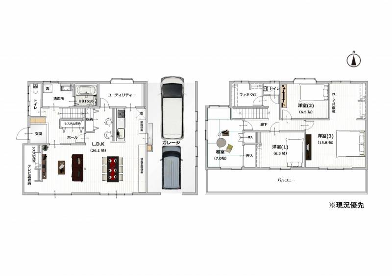 松山市来住町 一戸建 の間取り画像