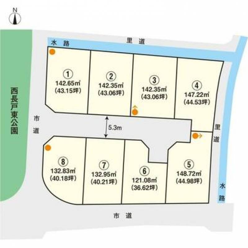 松山市西長戸町 東公園前1号地の区画図