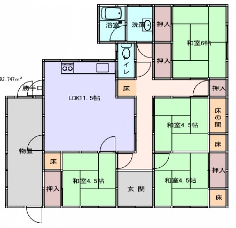 四国中央市寒川町 一戸建 寒川中古住宅の間取り画像