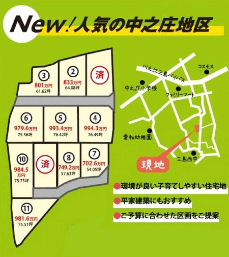 四国中央市中之庄町 中之庄１１区画分譲地２号地～１１号地の区画図