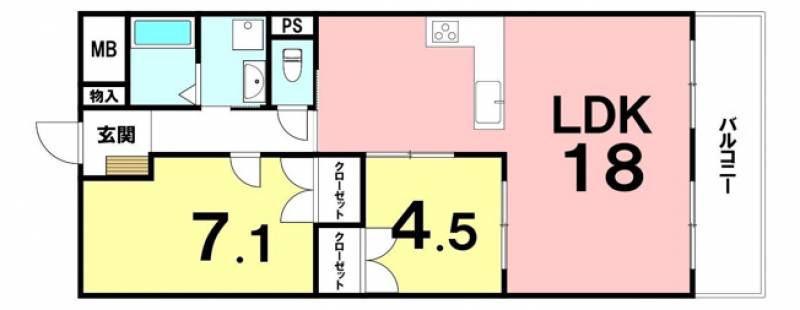 鏡川コーポ B棟 2220 の間取り画像