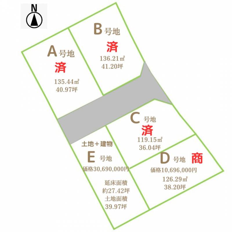 高知市薊野北町 ロイエ薊野　葉山の自社物件D号地の区画図