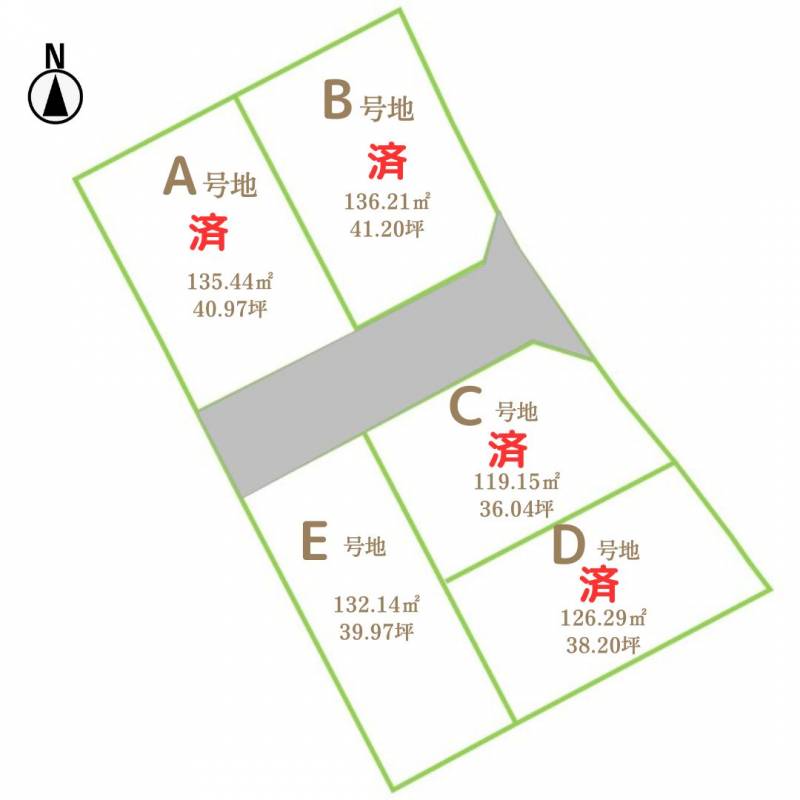 高知市薊野北町 ロイエ薊野　葉山の自社物件E号地の区画図