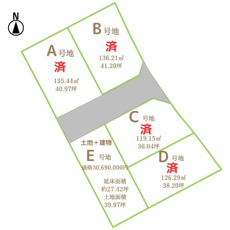 高知市薊野北町 ロイエ薊野　葉山の自社物件E号地の区画図