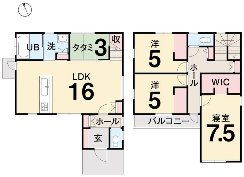 松山市三杉町 一戸建 シンケンタウン三杉町A号地の間取り画像