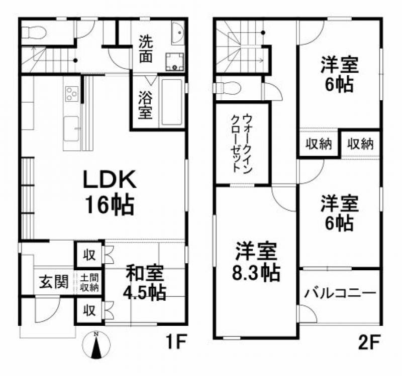 松山市来住町 一戸建 の間取り画像