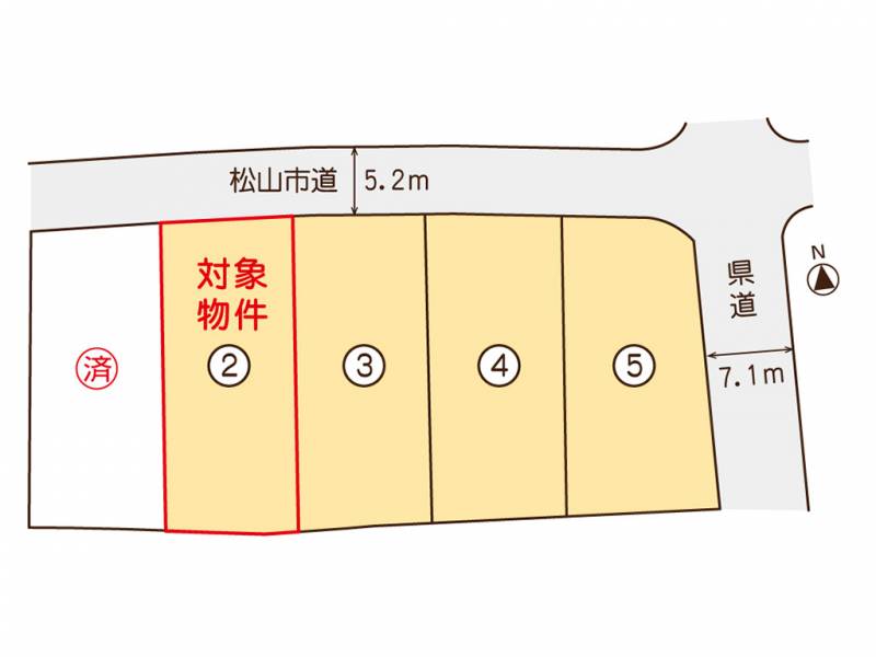 松山市来住町 ミセスタウン来住町2号地の区画図