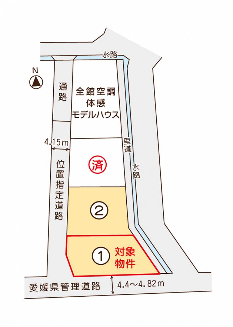 松山市古三津 ミセスタウン古三津2丁目1号地の区画図