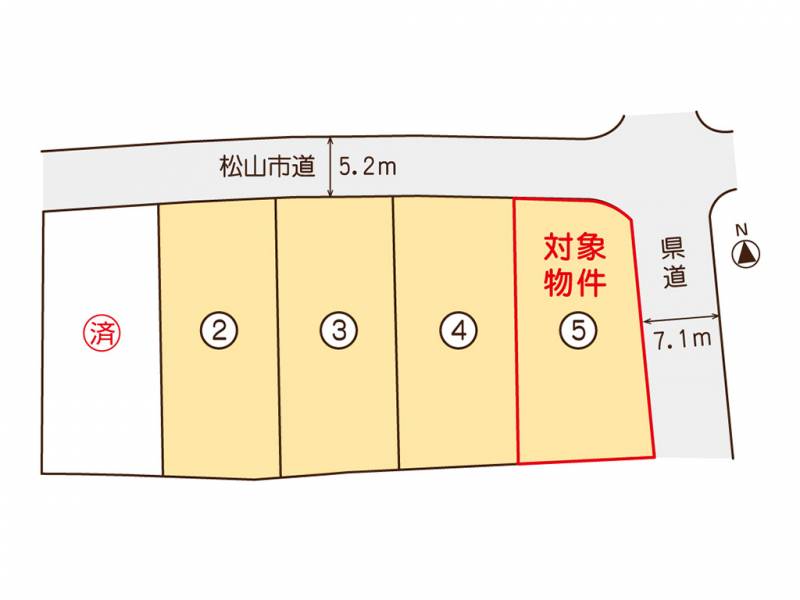 松山市来住町 ミセスタウン来住町5号地の区画図