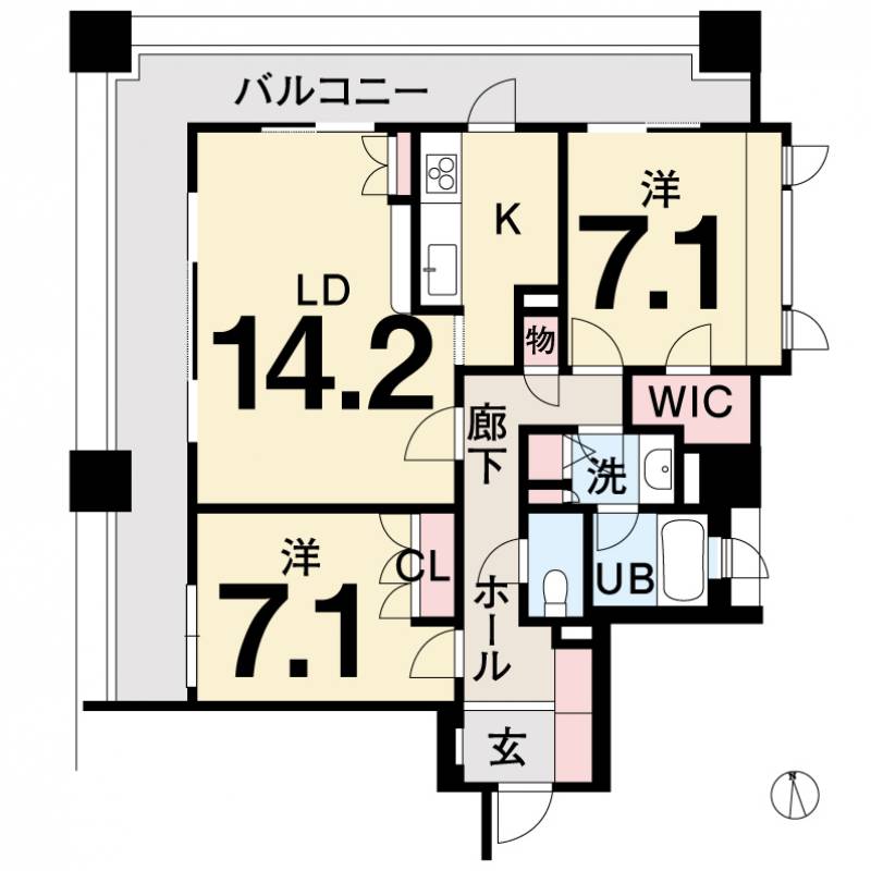 グランディア札之辻 201号室の間取り画像