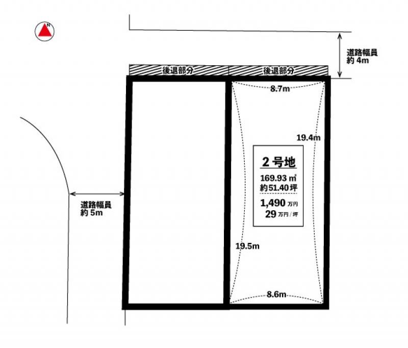 松山市市坪北 2号地（東側）の区画図