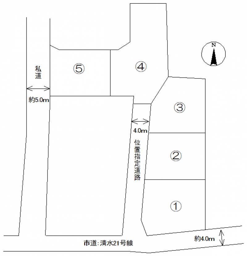 松山市山越 ライブリータウン山越5号地の区画図