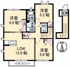 エトワール滝宮　Ａ棟 202の間取り画像