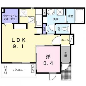 エバーグリーンＫＭ　Ⅰ 102の間取り画像