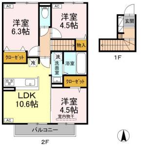 エトワール　C棟 2階 の間取り画像