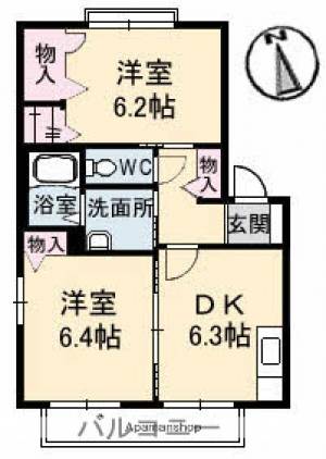 シャーメゾン東垣生　Ｃ棟 202の間取り画像