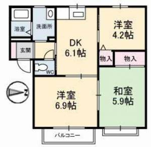 シャトレ庄内　Ａ棟 Ａ０２０３ の間取り画像