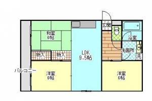 ハイツ石川　伊予三島の3LDK賃貸マンション 202の間取り画像