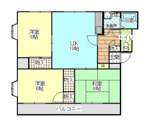 コーポ大下　伊予三島の3LDK賃貸マンション 202の間取り画像