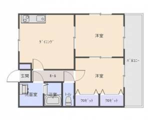 アルファ中曽根　伊予三島の2DK賃貸マンション 301の間取り画像