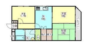 コーポサチ　伊予三島の3DK賃貸マンション 302の間取り画像