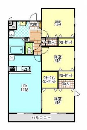 スカーディア中曽根　伊予三島の3LDK賃貸マンション 101の間取り画像