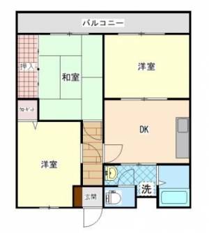 ドミエールⅡ　伊予三島の3DK賃貸マンション 201の間取り画像