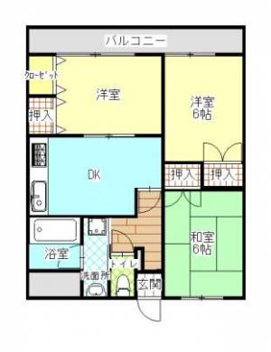 スカイハイツ南　伊予三島の3DK賃貸マンション 203の間取り画像