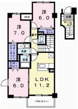 ビサイド・スリー　伊予三島の3LDK賃貸マンション 406の間取り画像