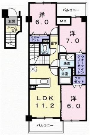 ビサイド・スリー　伊予三島の3LDK賃貸マンション 205の間取り画像