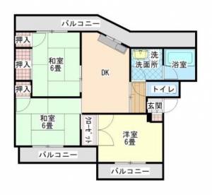 サンシャインハイツ　川之江の3DK賃貸マンション 101の間取り画像