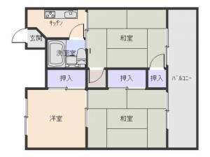 四国洋行ハイツ　川之江の3K賃貸マンション 113の間取り画像