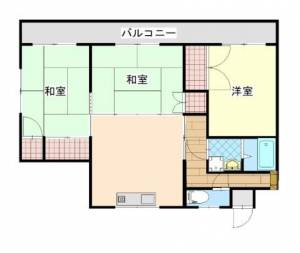 宝洞山ハイツ　川之江の3DK賃貸マンション 101の間取り画像